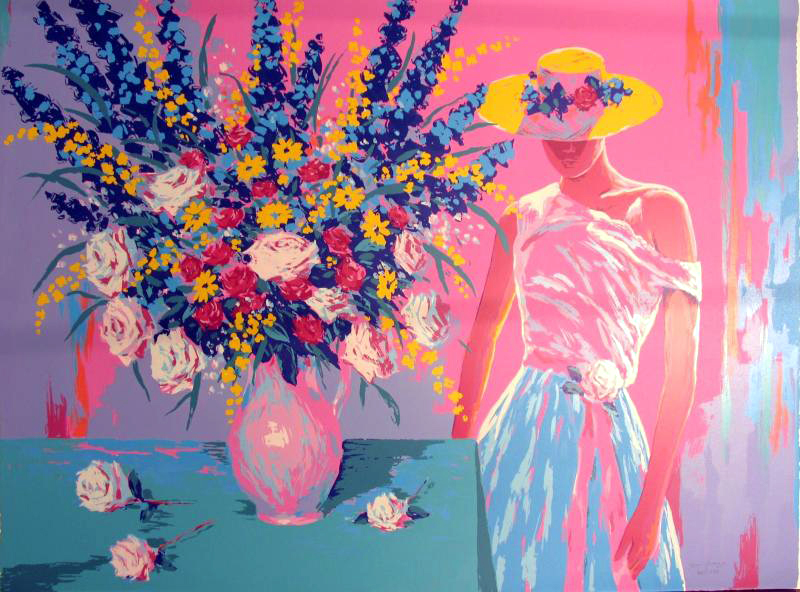 Gary George Woman with Flowers - Click Image to Close