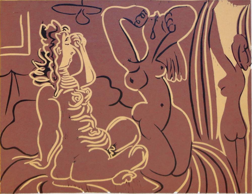 Pablo Picasso c.1971 Linocut No. 295 Three Women in 3 Colors - Click Image to Close
