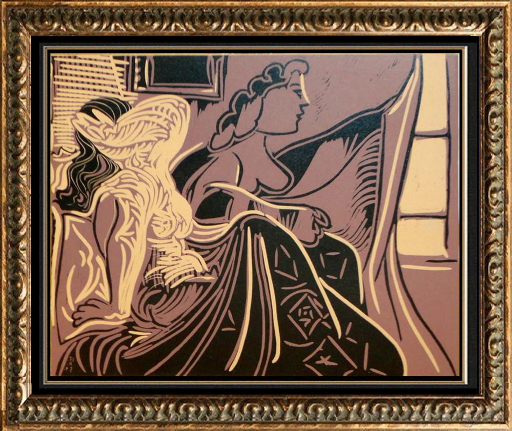 Pablo Picasso c.1971 Linocuts No. 275 Picador and Torero in 3 Colors & Linocut No. 293 Two Women Near Window in 3 Colors