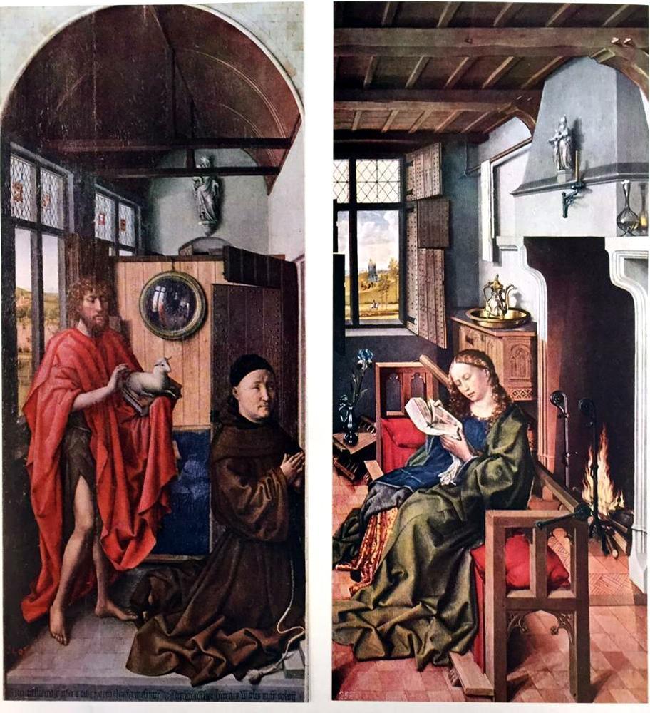 Masterpieces of Flemish Painting Robert Campin: St. John the Baptist and Heinrich von Werl and St. Barbara c.1938 Fine Art Print - Click Image to Close