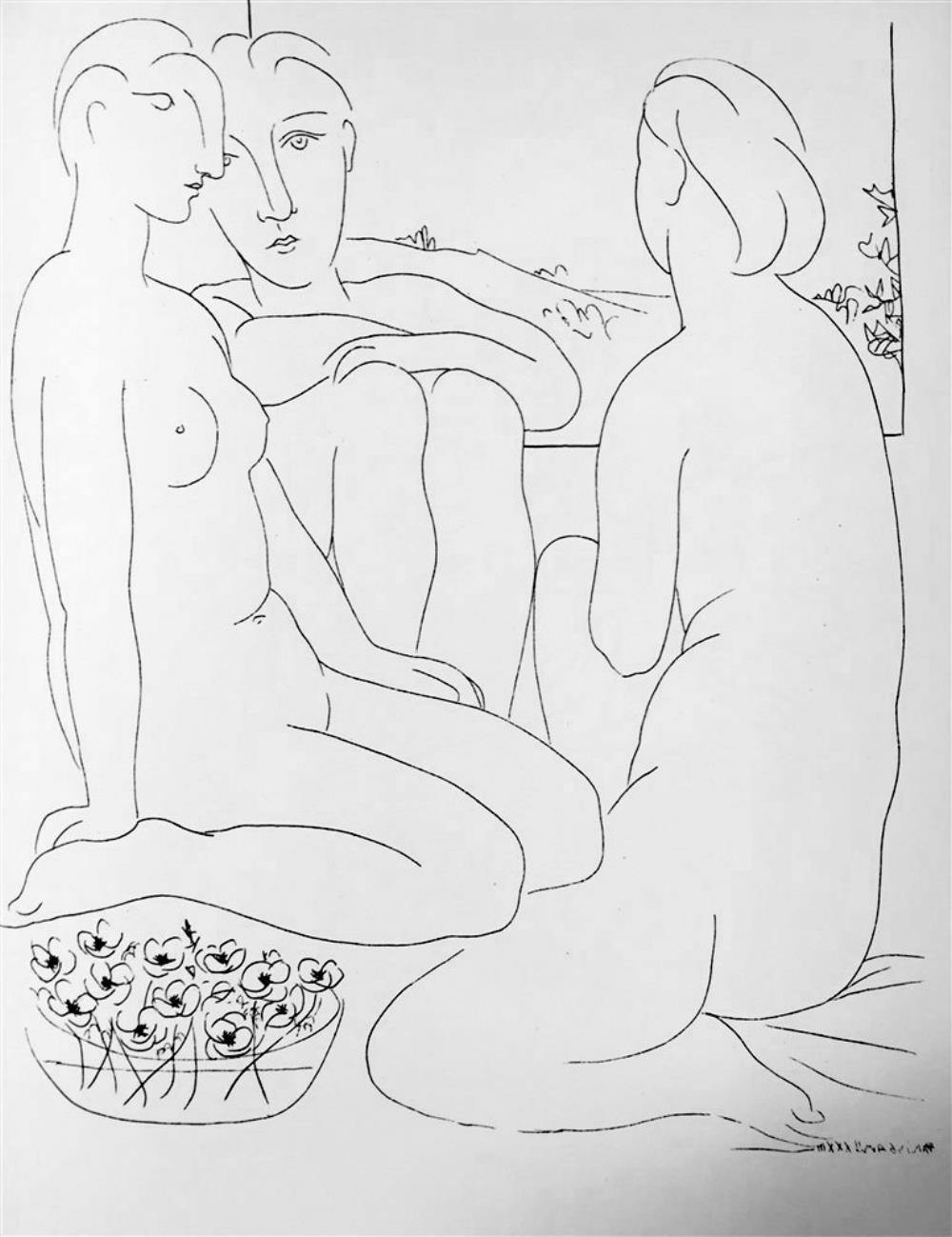 Pablo Picasso Three Seated Nudes and Basket of Flowers c. 1933 Fine Art Print from Museum Artist