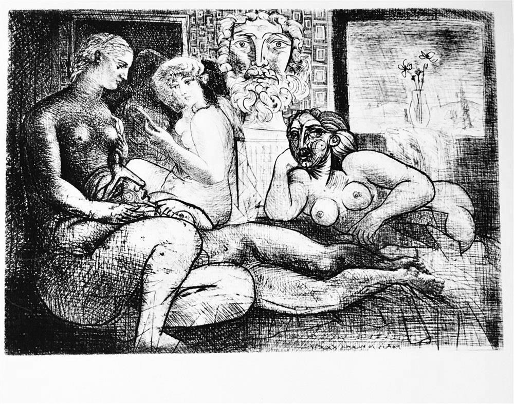 Pablo Picasso Four Nude Models and a Sculptured Head c. 1934 Fine Art Print from Museum Artist - Click Image to Close
