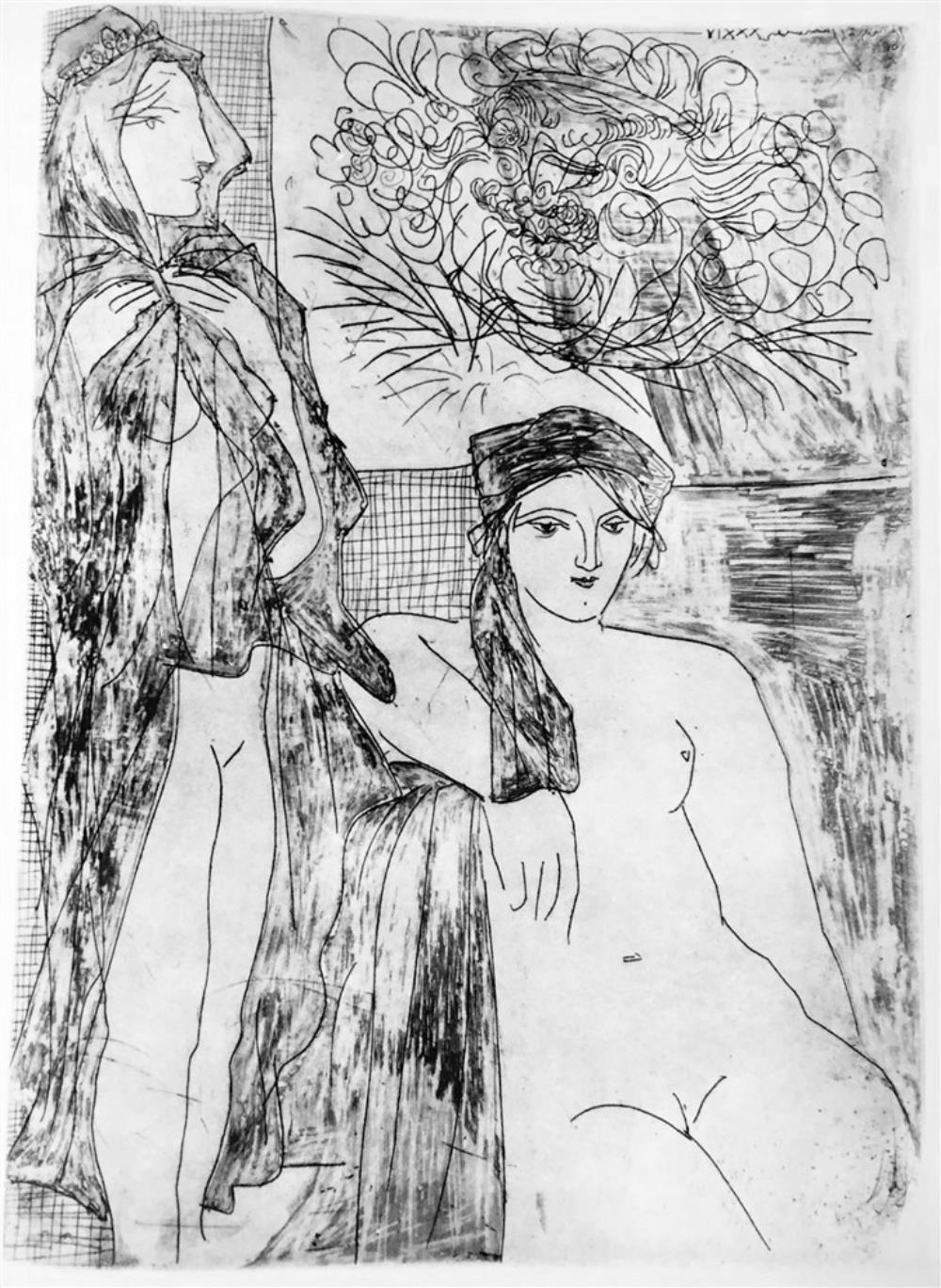 Pablo Picasso Two Women and Self-Portrait of Rembrandt c. 1934 Fine Art Print from Museum Artist