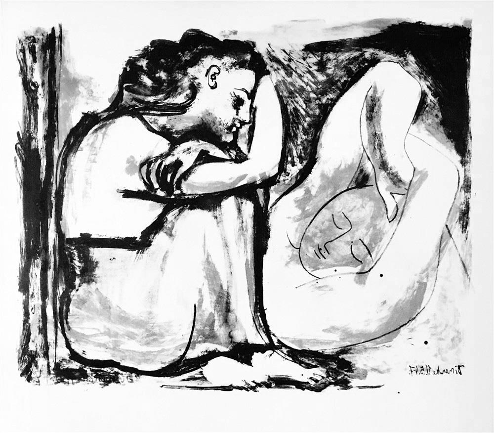 Pablo Picasso Seated Woman and Sleeping Woman c. 1947 Fine Art Print from Museum Artist - Click Image to Close