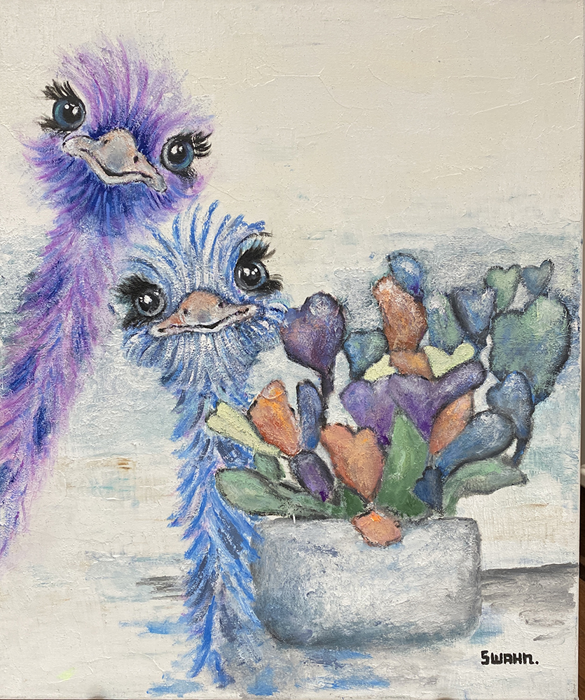 Janet Swahn HaPpY Plants Love Original Mixed Media Acylic & Textures on Canvas c. 2021