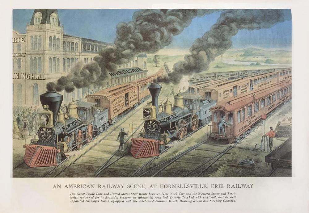 Railroads: An American Railway Scene At Hornellsville Erie Railway