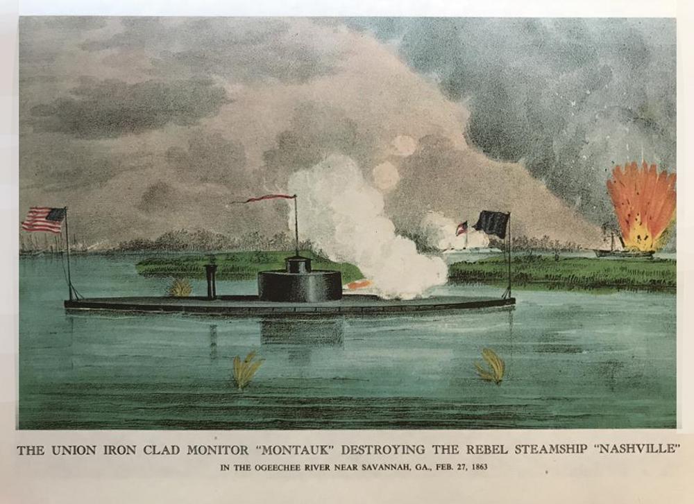 Civil War: The Union Ironclad Monitor Montauk Destroying The Rebel Steamship Nashville - Click Image to Close