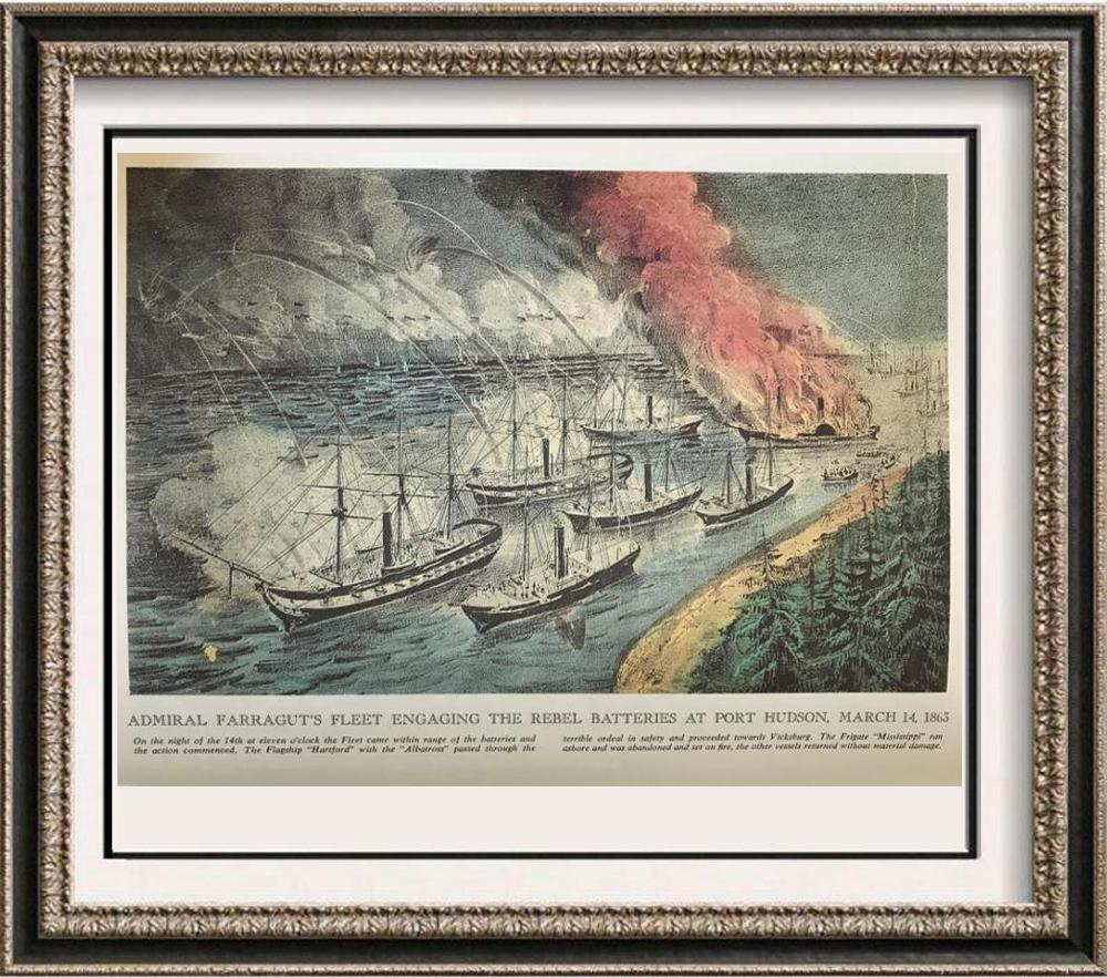 Civil War: Admiral Farragut Fleet Engaging The Rebel Batteries At Port Hudson March 14, 1863