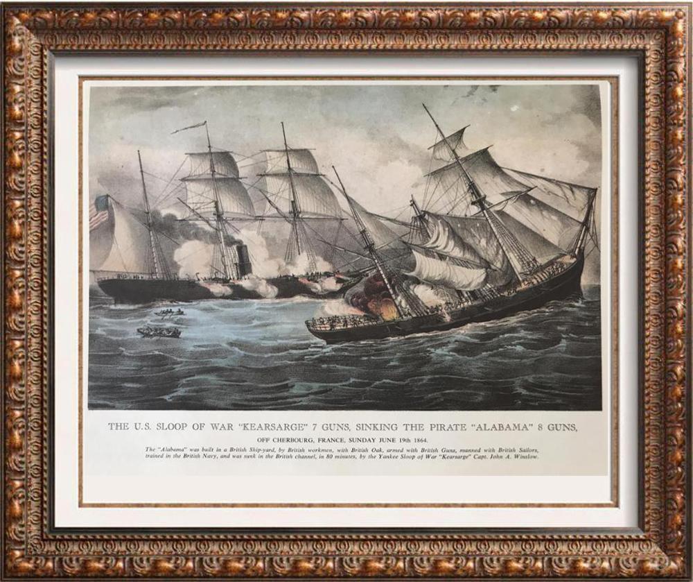 Civil War: The US Sloop Of War Kearsarge 7 Guns Sinking The Pirate Alabama A Guns June 19, 1864
