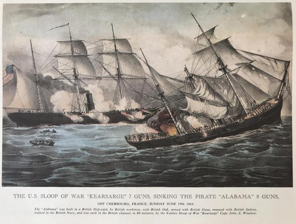 Civil War: The US Sloop Of War Kearsarge 7 Guns Sinking The Pirate Alabama A Guns June 19, 1864 - Click Image to Close