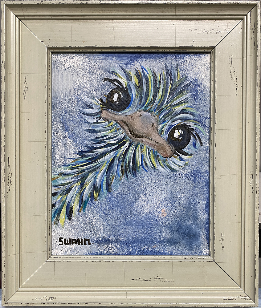 Janet Swahn HaPpY Peaker Left Original Mixed Media Acylic & Textures on Canvas c. 2021