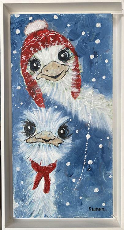 Janet Swahn HaPpY Christmas in Blue Snow Mixed Media Painting on Canvas