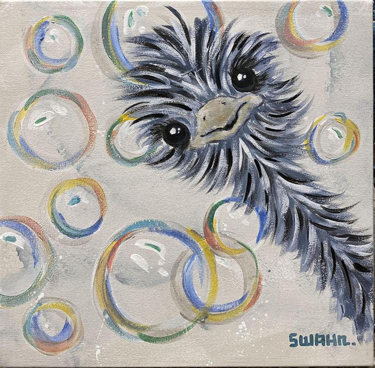 Janet Swahn HaPpY Bubbles Silver Mixed Media Painting on Canvas