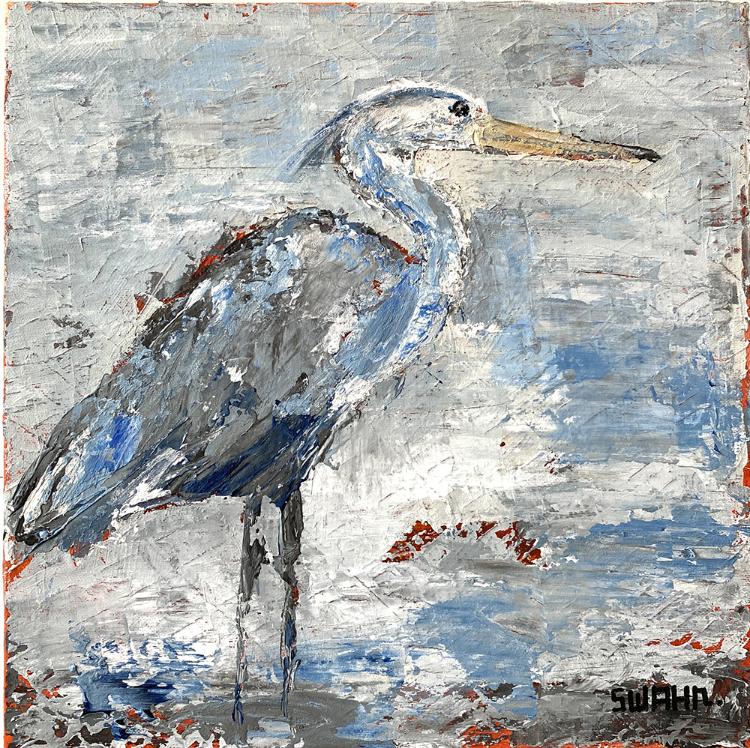 Janet Swahn Egret II Mixed Media Painting on Canvas