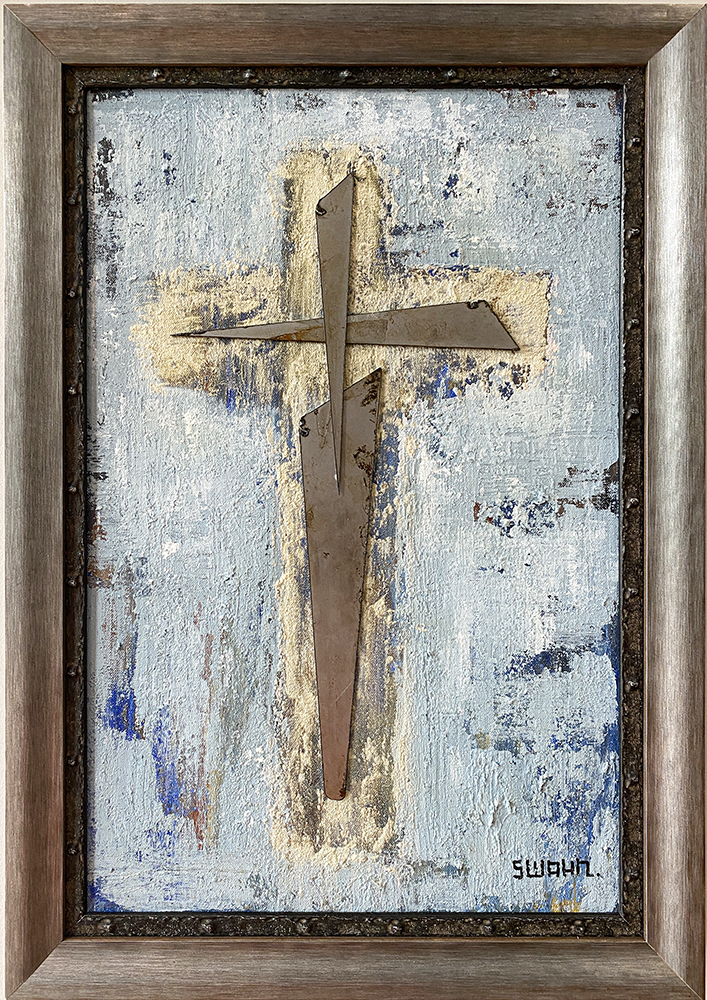 Janet Swahn The Cross Series I Mixed Media & Metal Collage on Canvas
