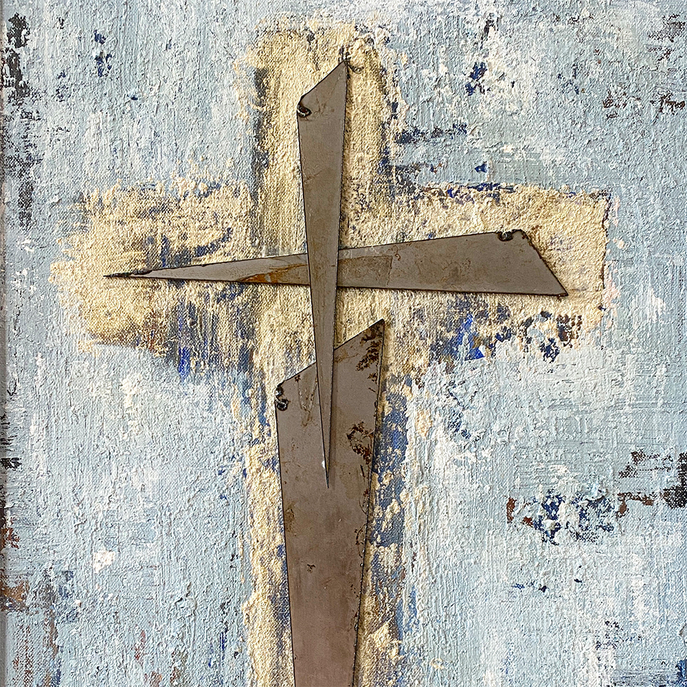 Janet Swahn The Cross Series I Mixed Media & Metal Collage on Canvas - Click Image to Close