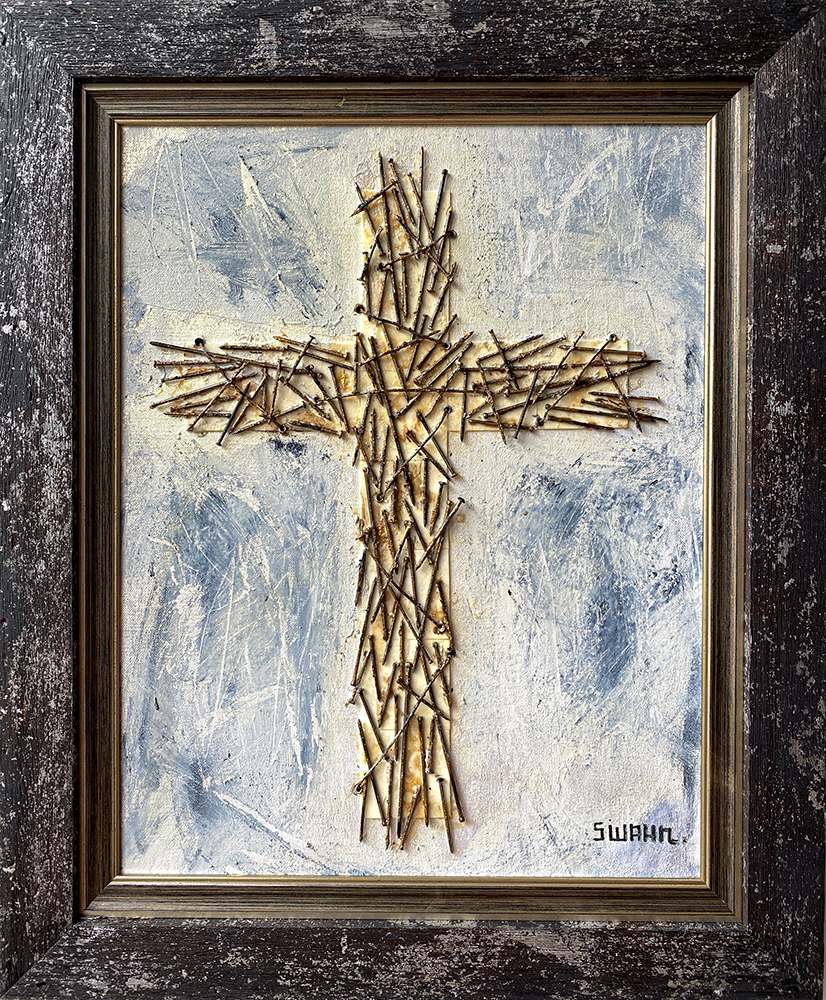 Janet Swahn The Cross Series II Mixed Media & Nails Collage on Canvas
