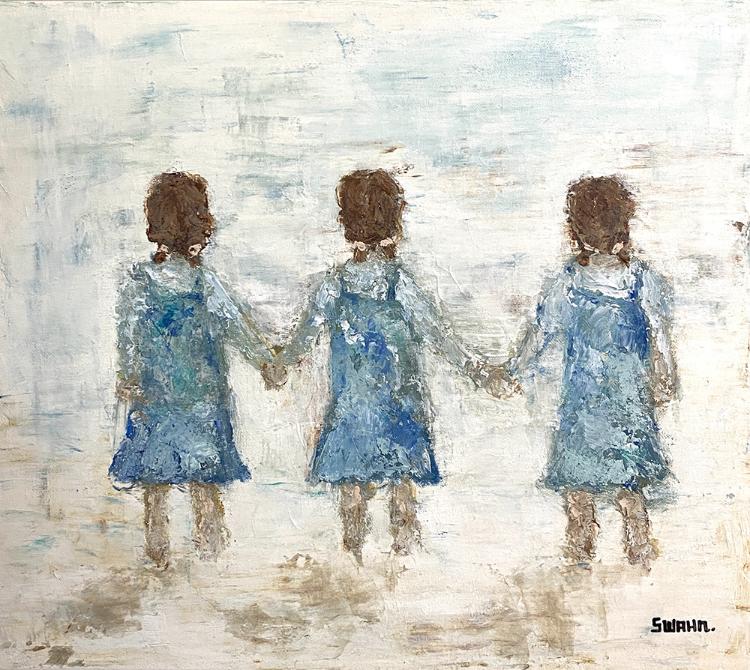 Janet Swahn Family Series Sisters Mixed Media Painting on Canvas