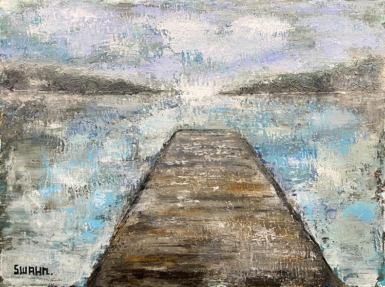 Janet Swahn Dock Mixed Media Painting on Canvas