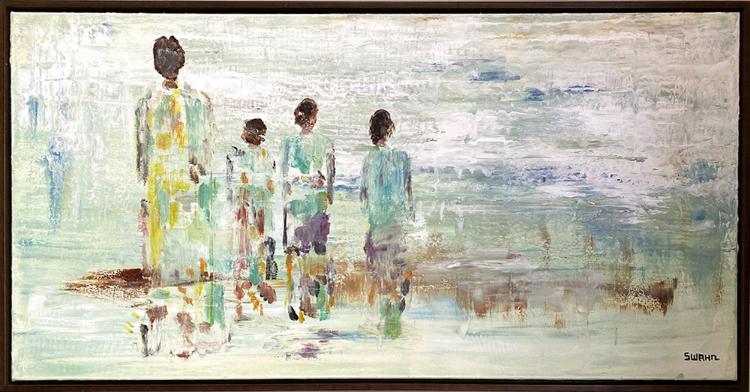 Janet Swahn Family Series in Green Mixed Media Painting on Canvas