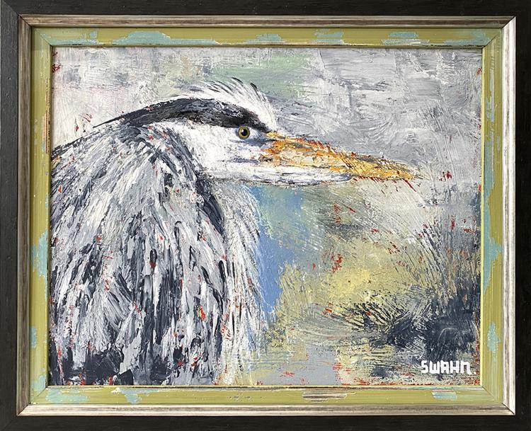 Janet Swahn Egret in Profile Mixed Media Painting on Canvas