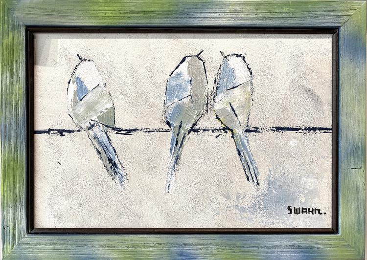 Janet Swahn Birds on a Wire Mixed Media Painting on Canvas