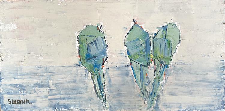 Janet Swahn Birds on a Wire Three Mixed Media Painting on Canvas