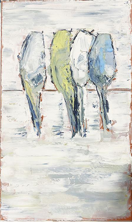 Janet Swahn Birds on a Wire Four Mixed Media Painting on Canvas
