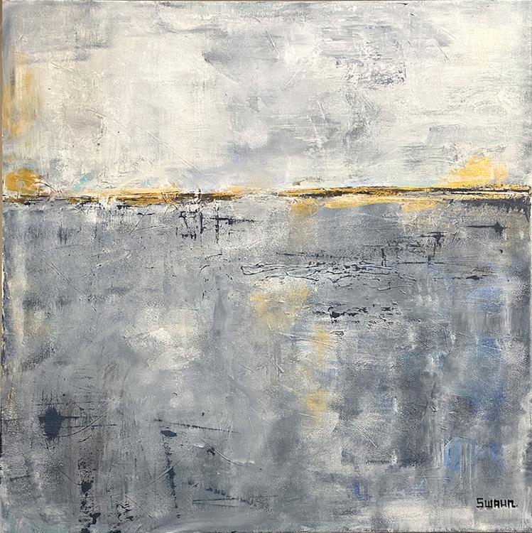 Janet Swahn Abstract in Gray & Gold Mixed Media Painting on Canvas