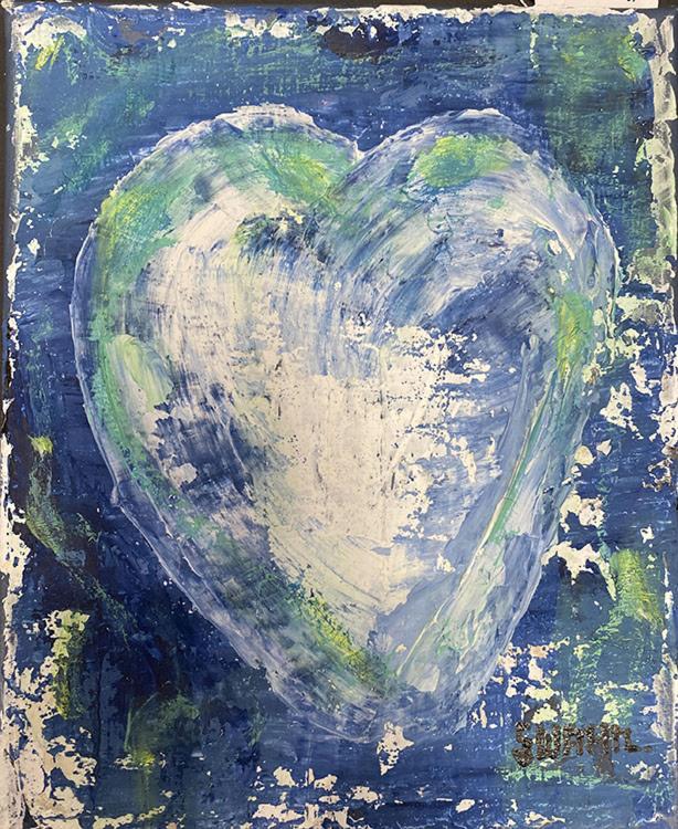 Janet Swahn Heart Blue & Green I Mixed Media Painting on Canvas