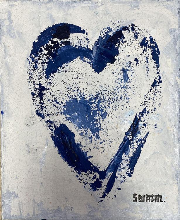 Janet Swahn Heart in Blue II Mixed Media Painting on Canvas