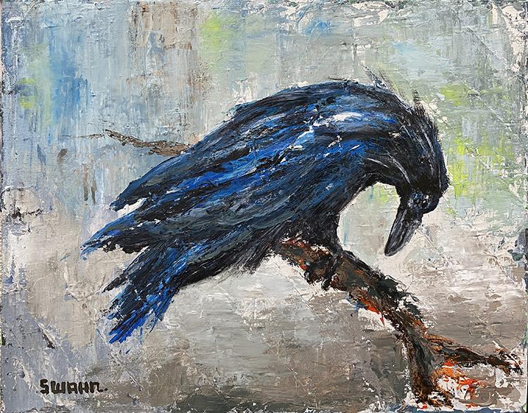 Janet Swahn Crow Mixed Media Painting on Canvas