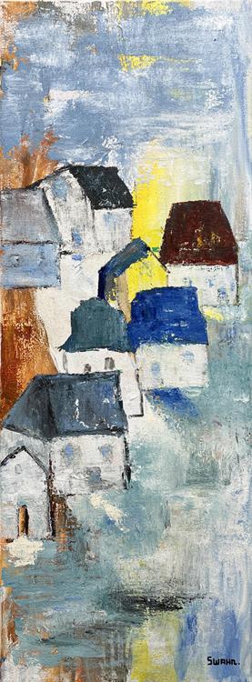 Janet Swahn Barn Houses Mixed Media Painting on Canvas