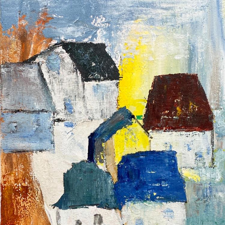 Janet Swahn Barn Houses Mixed Media Painting on Canvas