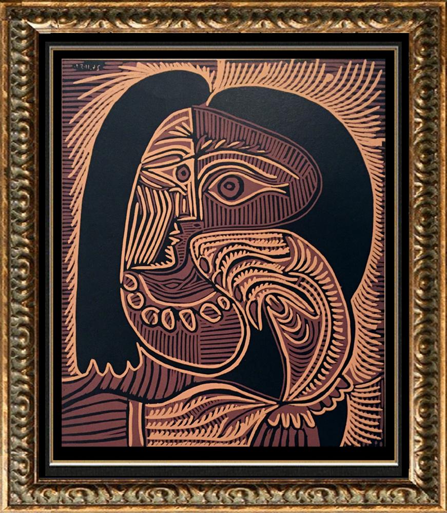 Pablo Picasso c.1971 Linocuts No. 297 Woman with Necklace in 3 Colors & Linocut No. 342 Face in 2 Colors