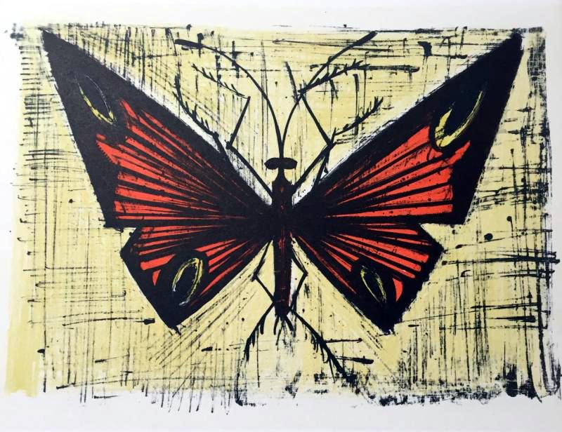 Bernard Buffet Plate Fifty One Red and Yellow Butterfly - Click Image to Close