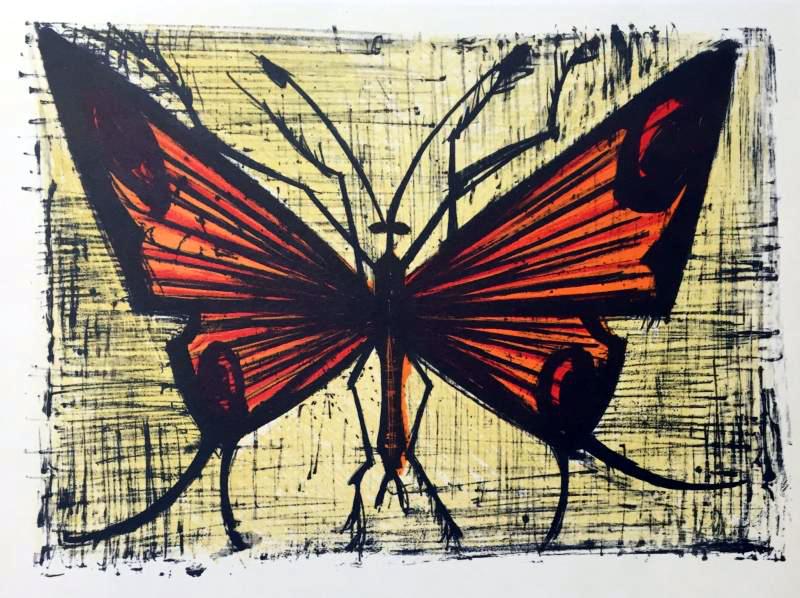 Bernard Buffet Plate Fifty Two Orange Butterfly - Click Image to Close